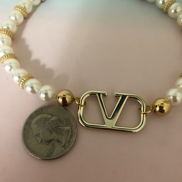 Valentino Logo Charm Choker Necklace - Picture 2 of 6
